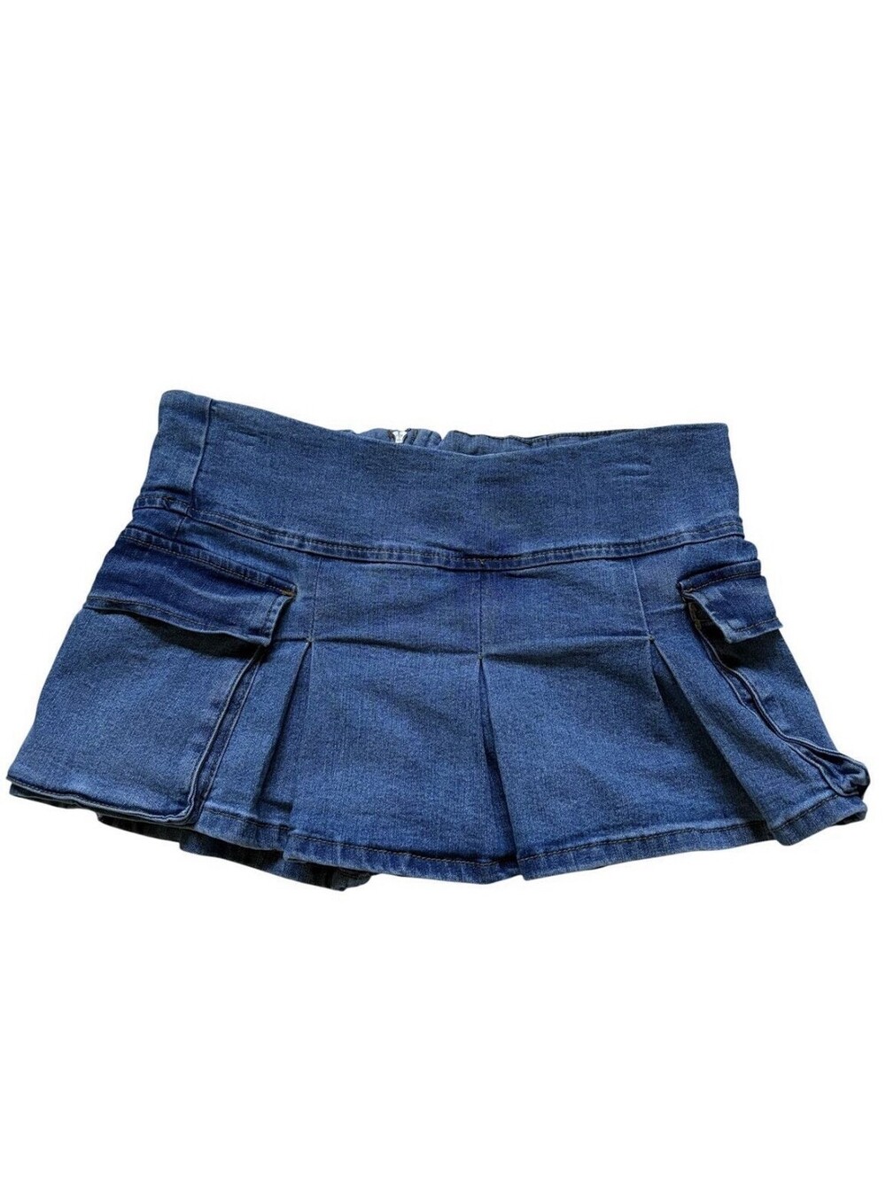 Y2K Micro Mini Denim Skort with Cargo Pockets Pleated Indie Sleaze McBling